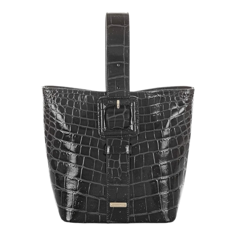 Brahmin Faith Black Veil Croc Embossed Melbourne Leather Satchel Bucket Bag
